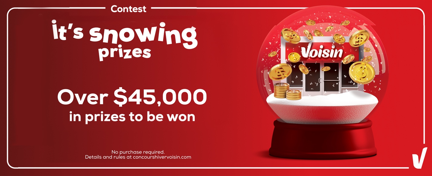 This banner text reads, "It's a snowing prize contest, win over $45000 in prizes."